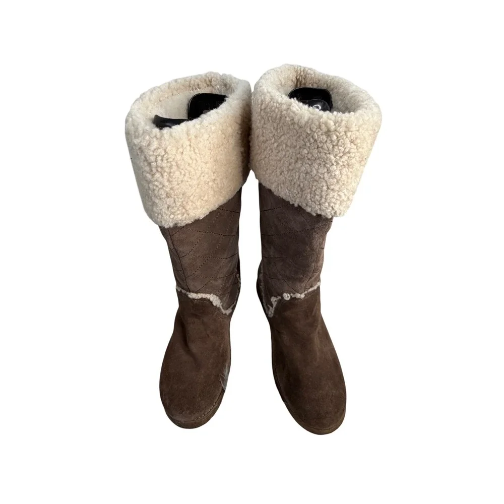 Womens Suede Shearling Lined Quilted Winter Boots Brown Size 11M
